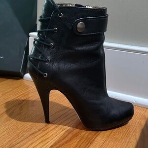 Cynthia Vincent black leather ankle boot